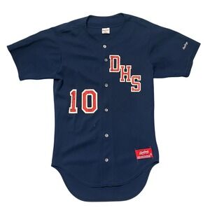 Vtg Rawlings Navy Blue Dublin High School 10 Baseball Jersey Size 38 CA USA- 80s
